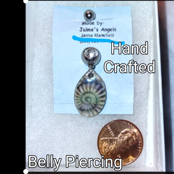 Belly Piercing Fossil & Crystal Bezel Stone - Picture 2 of 9